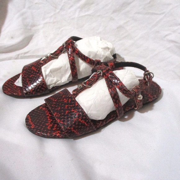 NWT NEW BALENCIAGA LEATHER POLKA DOT SNAKE PRINT Sandal Shoe 36 CORAL - Picture 6 of 7